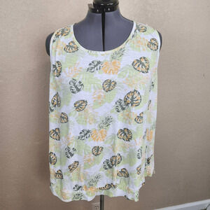 The Sweatshirt Factory Green and Yellow Tropical Plant Print Tank Top 3X (4441)